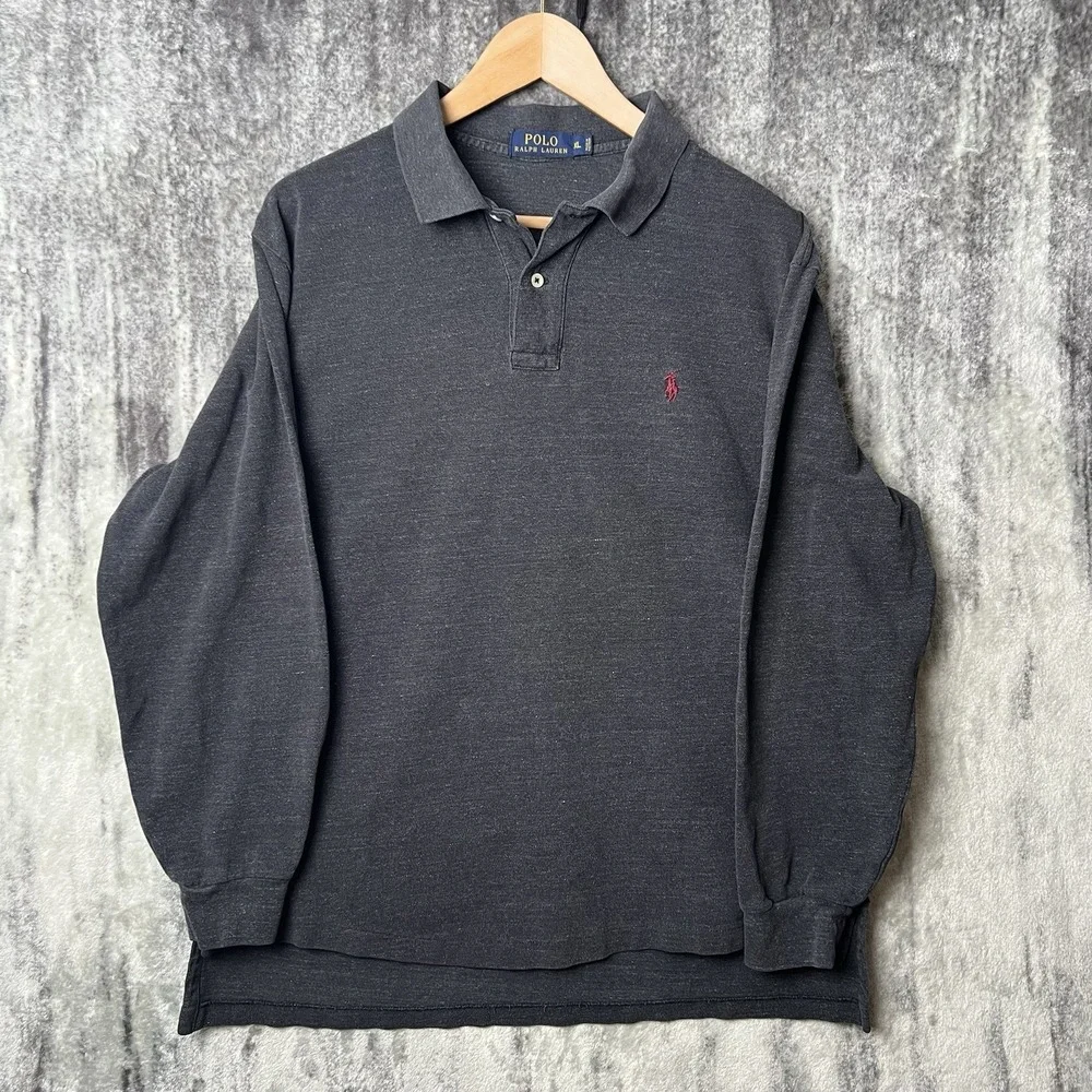 Polo Ralph Lauren Shirt Men's XL Heather Gray Red Pony Long Sleeve